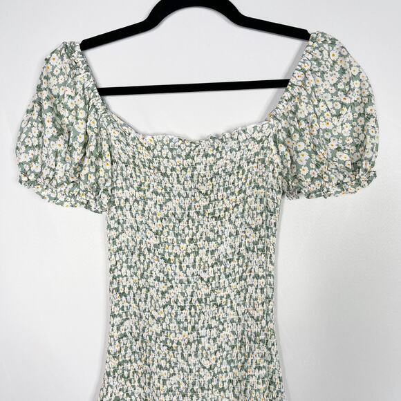 Mable Small S Sage Green Nikki Front Tie Smocked Mini Dress Ditsy Floral Print - Picture 7 of 14